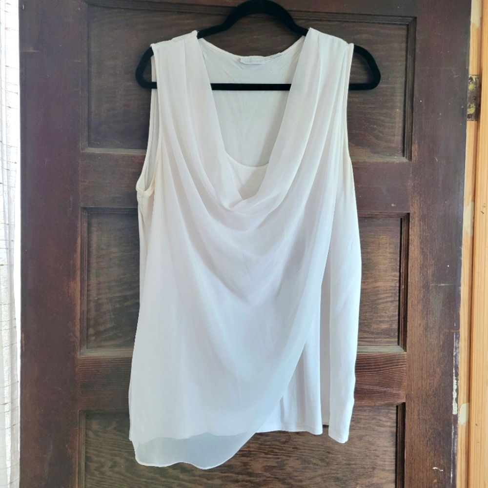 White Asymmetrical Drape Neck New York and Company Women's Blouse